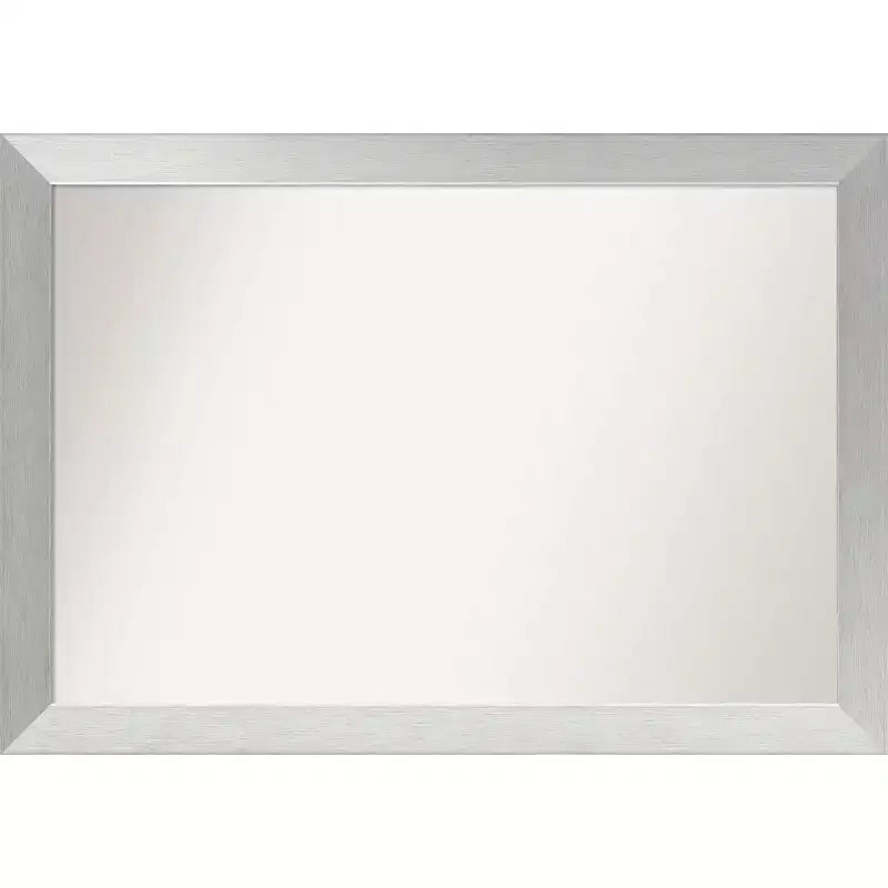 40" x 28" Non-Beveled Wood Bathroom Wall Mirror Brushed Sterling Silver - Amanti Art: Modern Rectangle Wall Mount