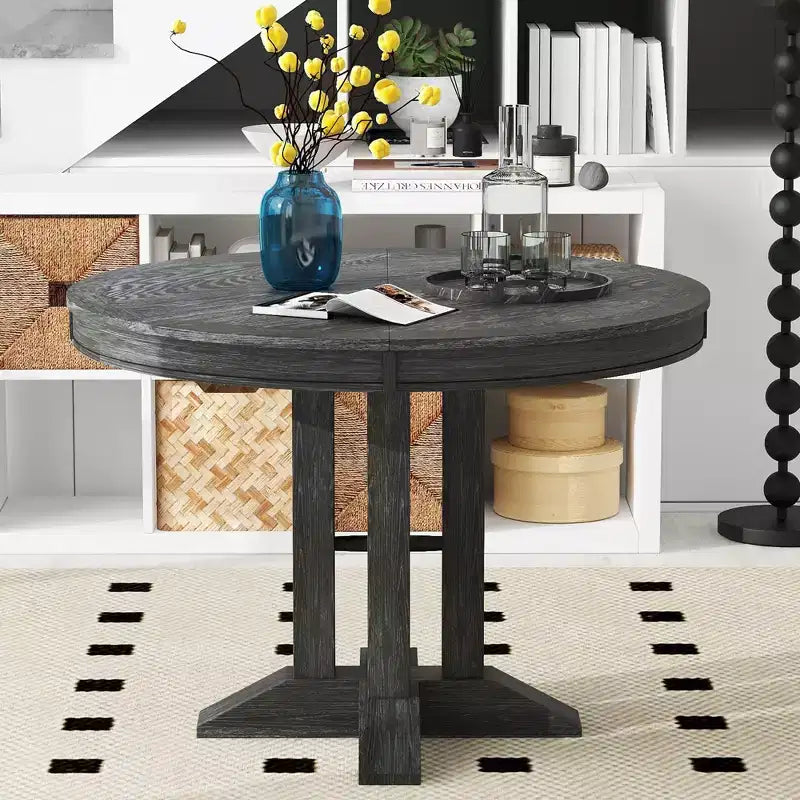 Table à manger ronde extensible de style ferme