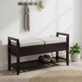 Homy Casa Storage Shoe Bench with Cushion Wood Entryway Organizer Espresso