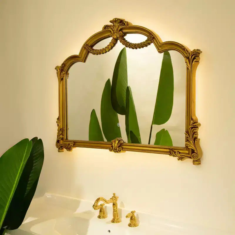 Miroir mural décoratif baroque revival en similicuir irrégulier