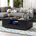 Modern Coffee Table with LED Lights Rectangle Stylish Center Table with Storage Space High Glossy Coffee Table for Living Room Black