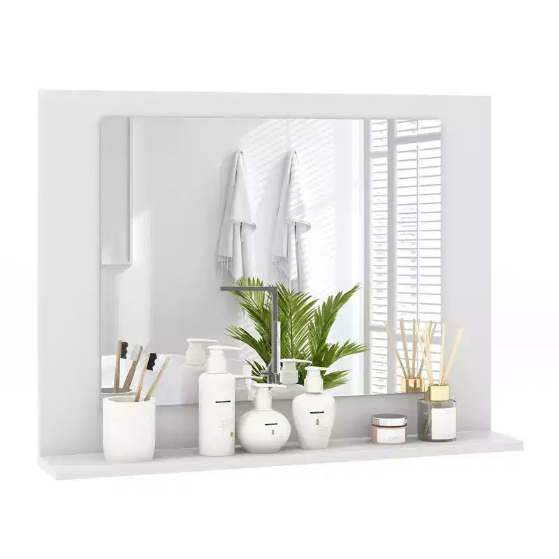 Miroir de salle de bain avec étagère, miroir de maquillage rectangulaire à cadre en bois