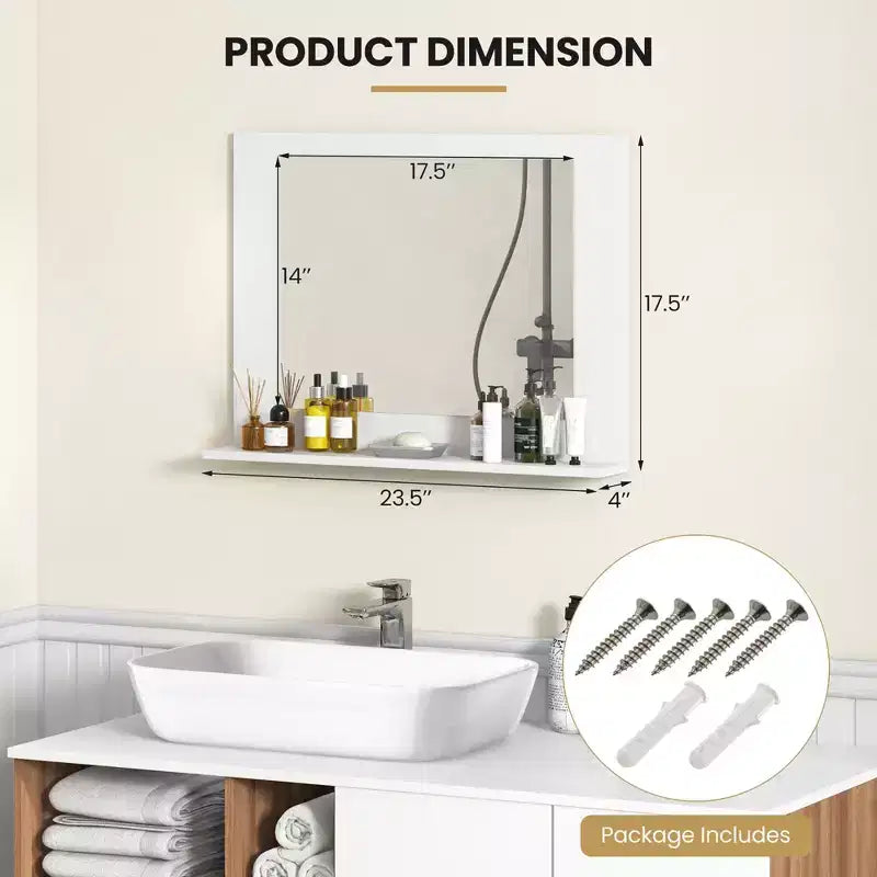 Miroir de salle de bain avec étagère, miroir de maquillage rectangulaire à cadre en bois
