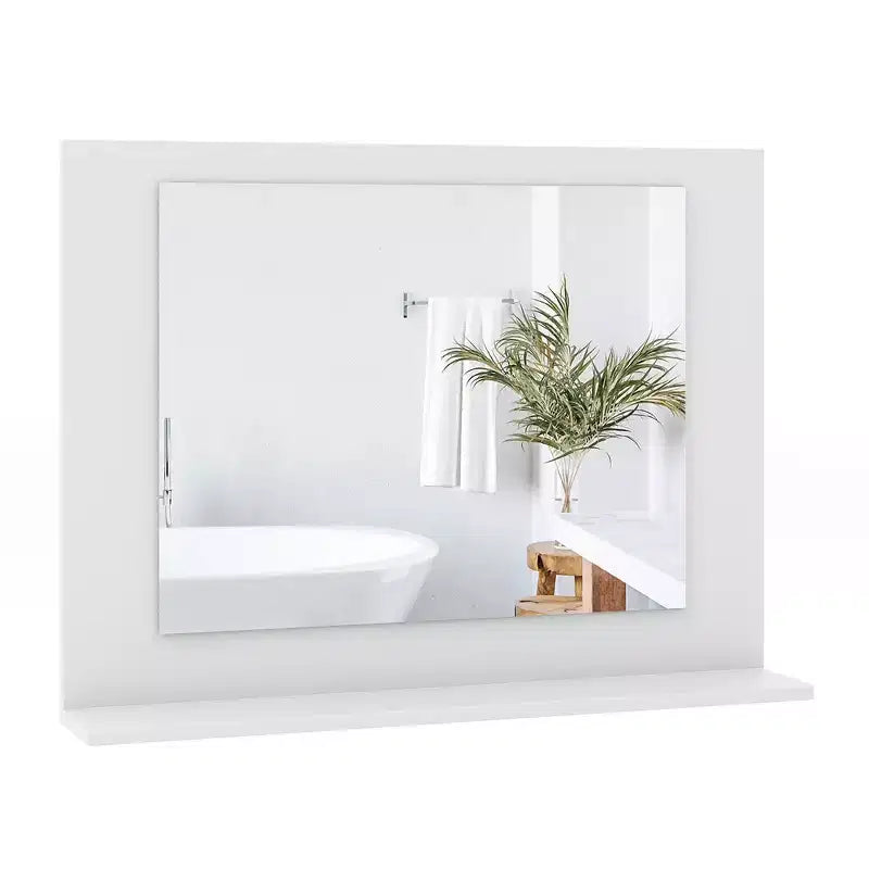 Miroir de salle de bain avec étagère, miroir de maquillage rectangulaire à cadre en bois