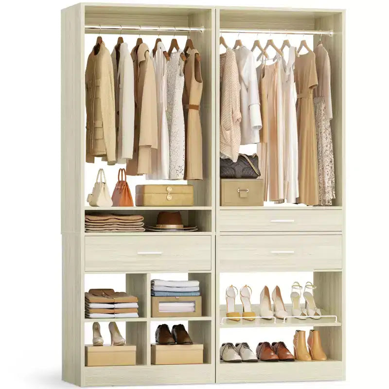 Besiost 50-In Freestanding Closet System Set with Wood Drawers Closet Organizer with Shoe Rack and Cubbies Storage