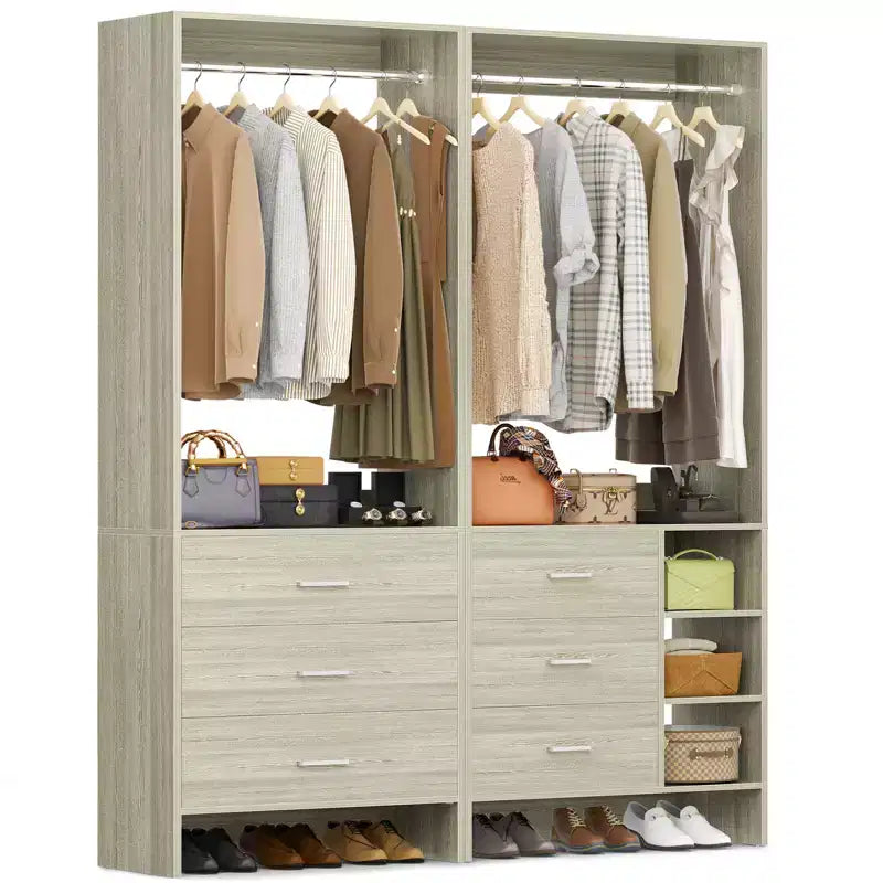 Besiost 54-In Closet System Set with Wood Drawers Freestanding Closet Organizer with Hanging Rods
