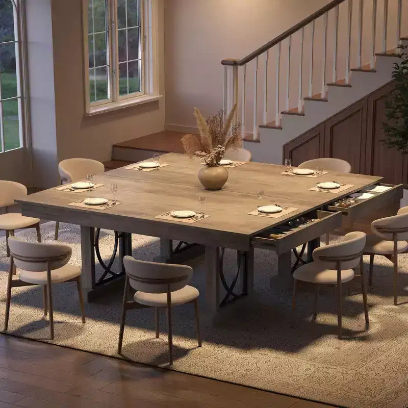Table de salle à manger de cuisine en bois à double piétement