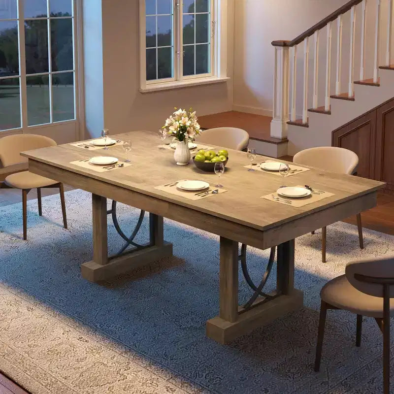 Table de salle à manger de cuisine en bois à double piétement