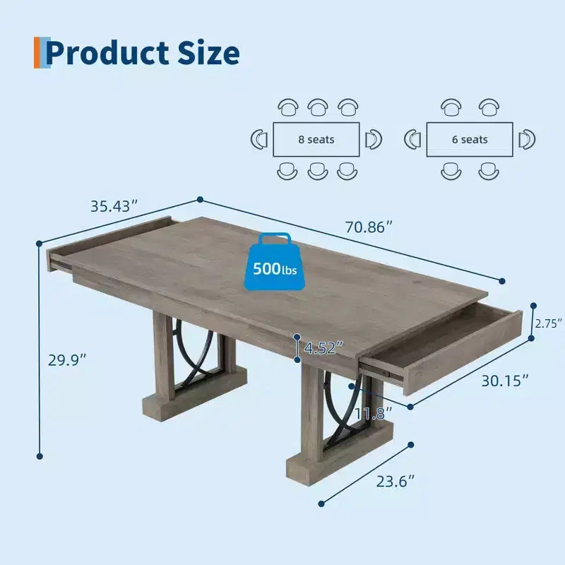 Table de salle à manger de cuisine en bois à double piétement