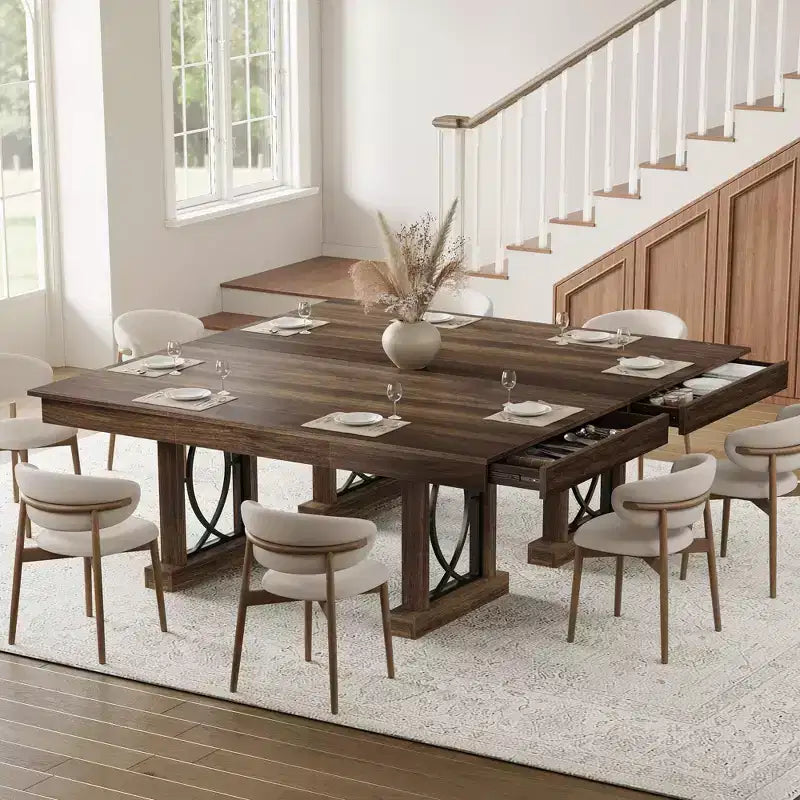 Table de salle à manger de cuisine en bois à double piétement
