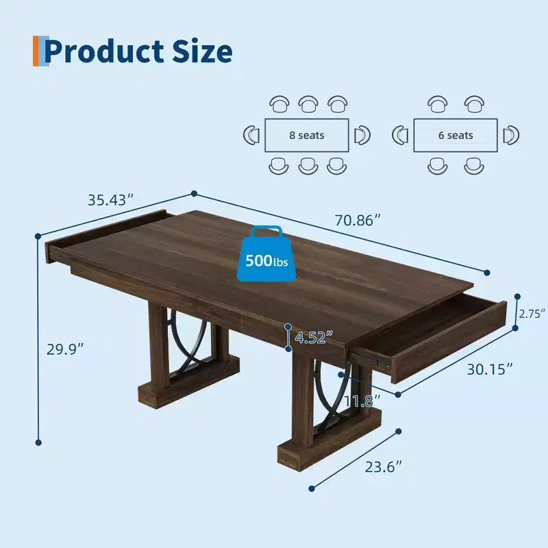 Table de salle à manger de cuisine en bois à double piétement