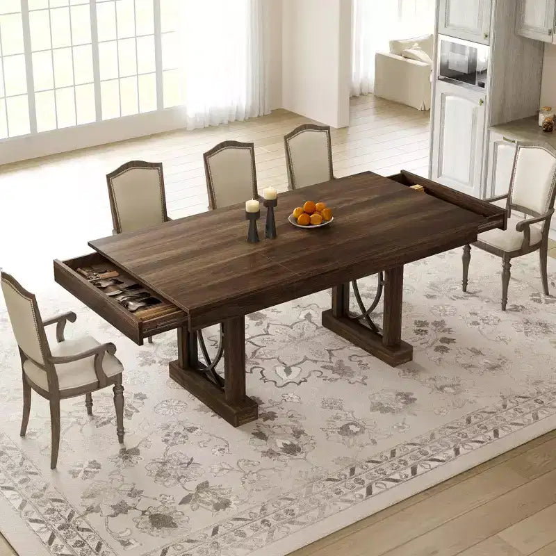 Table de salle à manger de cuisine en bois à double piétement