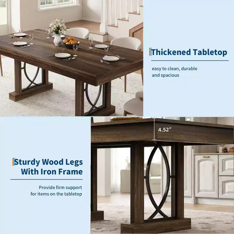 Table de salle à manger de cuisine en bois à double piétement