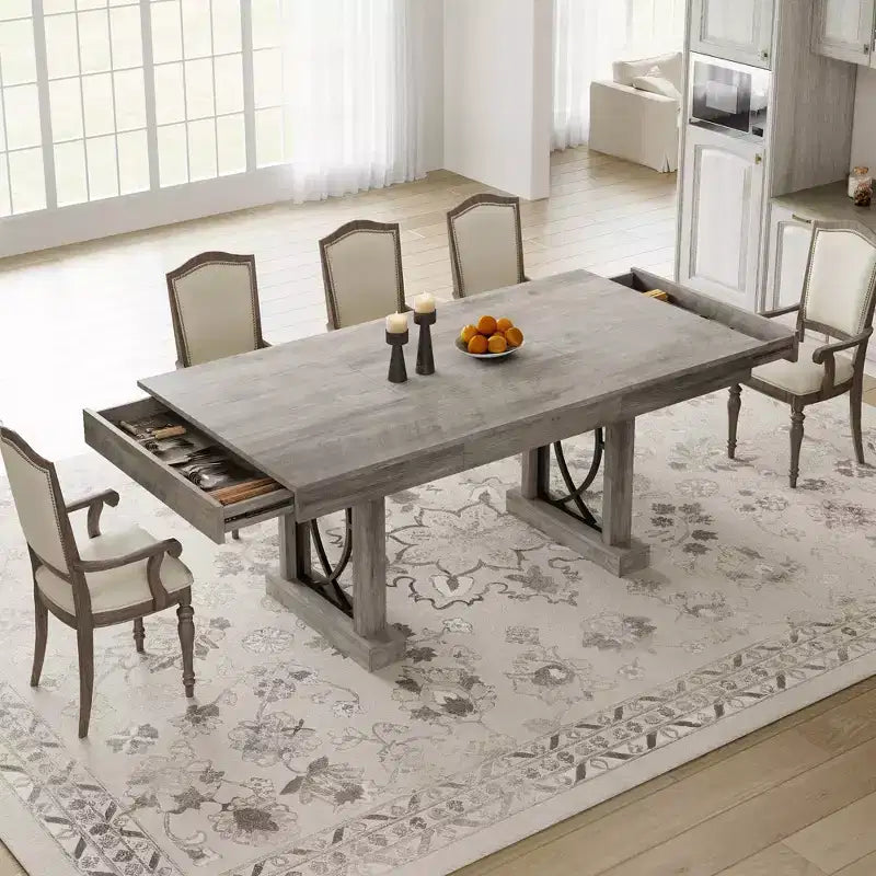 Table de salle à manger de cuisine en bois à double piétement