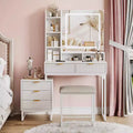 Makeup Vanity Desk with Mirror and Lights Vanity Table Set with 3 Adjustable Lighting Colors Dressing Table With 5 Large Drawers White