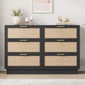 6 Drawer Rattan Dresser for Bedroom Integrated Cabinet Body & Legs Design Wooden Chest of Drawers for Hallways Entryways and Closet Easy Assembly