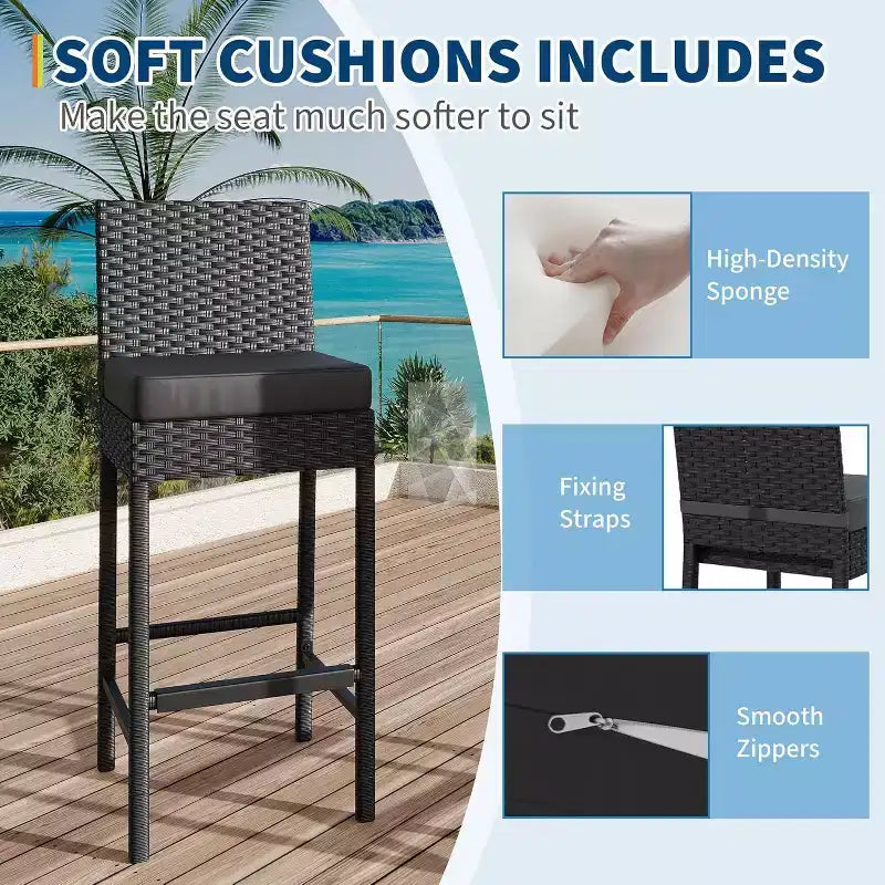 Ensemble de tabourets de bar en rotin d'extérieur