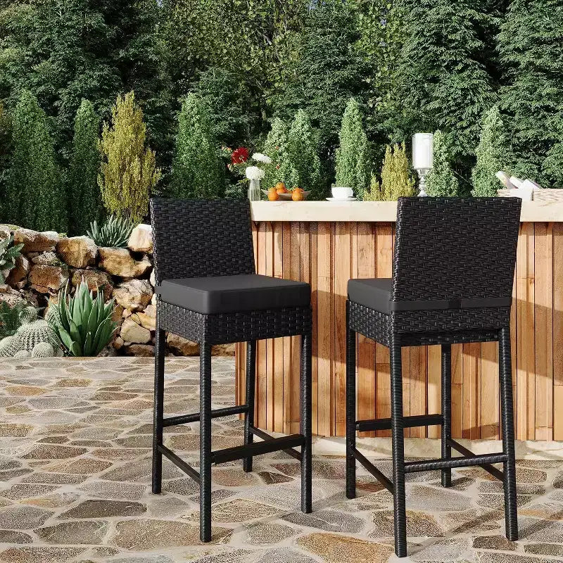 Ensemble de tabourets de bar en rotin d'extérieur