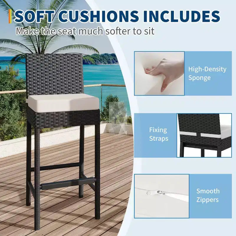 Ensemble de tabourets de bar en rotin d'extérieur