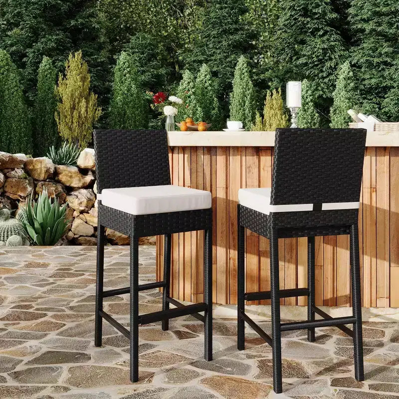 Ensemble de tabourets de bar en rotin d'extérieur