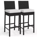 Outdoor Wicker Bar Stools Set of 2 Armless Outdoor Rattan Barstools with Cushions for Backyard Poolside