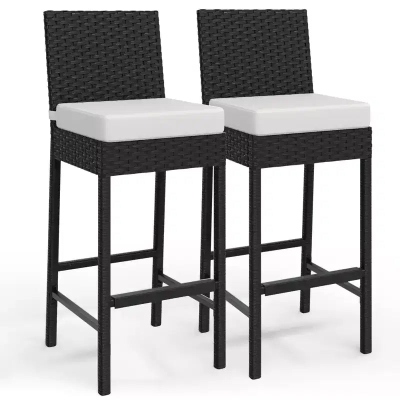 Outdoor Wicker Bar Stools Set of 2 Armless Outdoor Rattan Barstools with Cushions for Backyard Poolside