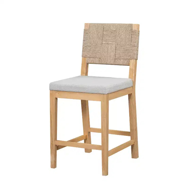Tabouret de bar en rotin tressé et hévéa avec coussin