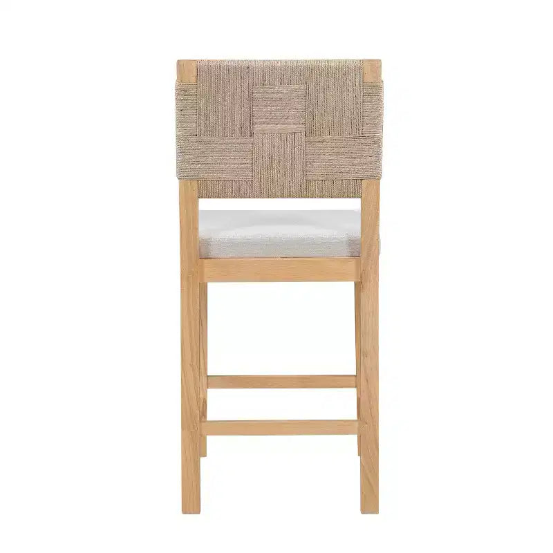 Tabouret de bar en rotin tressé et hévéa avec coussin