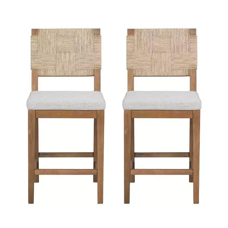 Tabouret de bar en rotin tressé et hévéa avec coussin