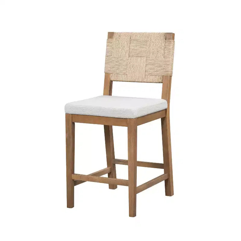 Tabouret de bar en rotin tressé et hévéa avec coussin