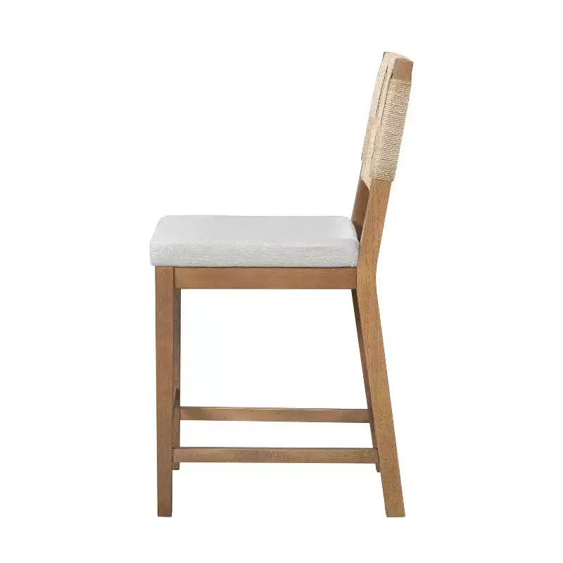 Tabouret de bar en rotin tressé et hévéa avec coussin