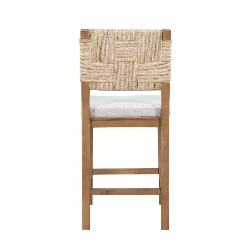 Tabouret de bar en rotin tressé et hévéa avec coussin