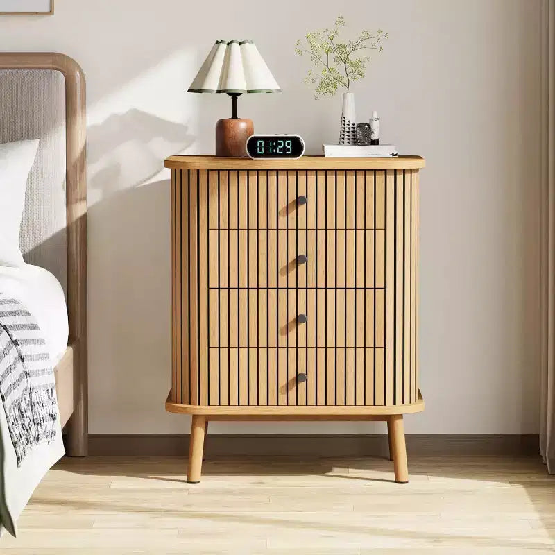 4 Drawer Dressers Chest of Drawers for Bedroom Nightstand Spacious Storage Boho Wicker Dresser with Wood Legs for Living Room Hallway