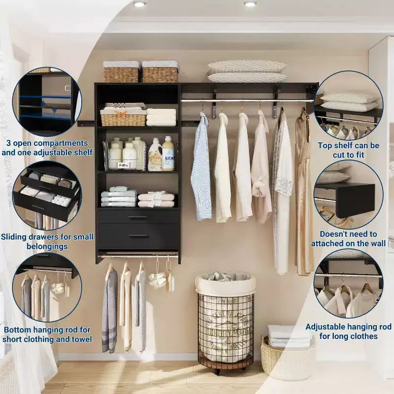 Système de rangement de placard avec tiroirs en bois
