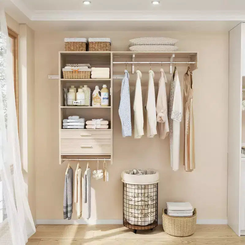 Système de rangement de placard avec tiroirs en bois