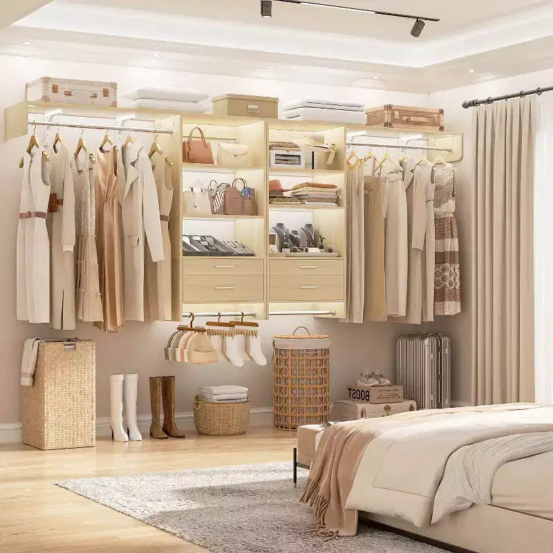 Système de rangement de placard avec tiroirs en bois