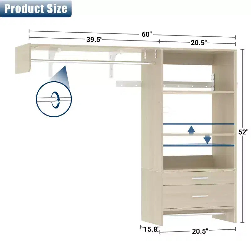 Système de rangement de placard avec tiroirs en bois