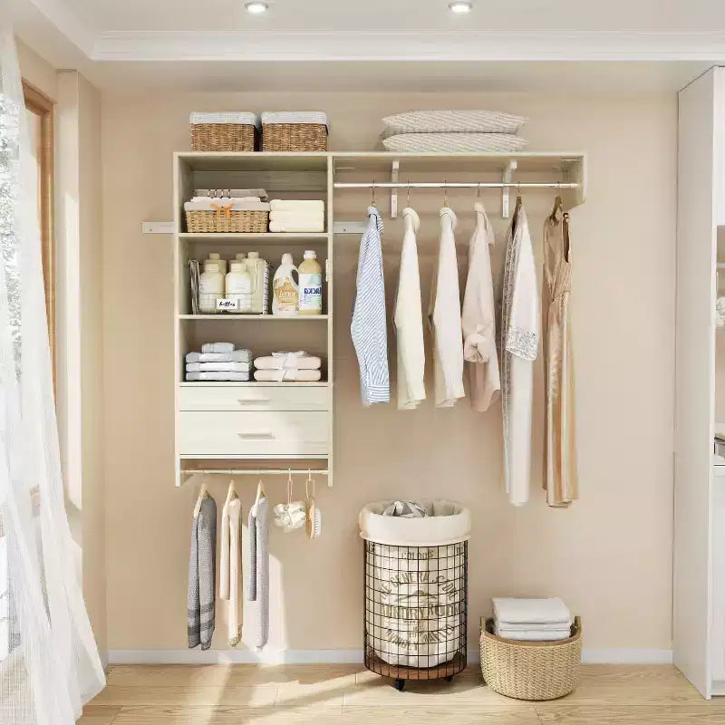Système de rangement de placard avec tiroirs en bois