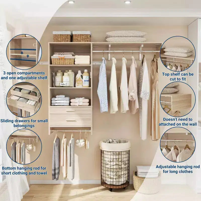 Système de rangement de placard avec tiroirs en bois