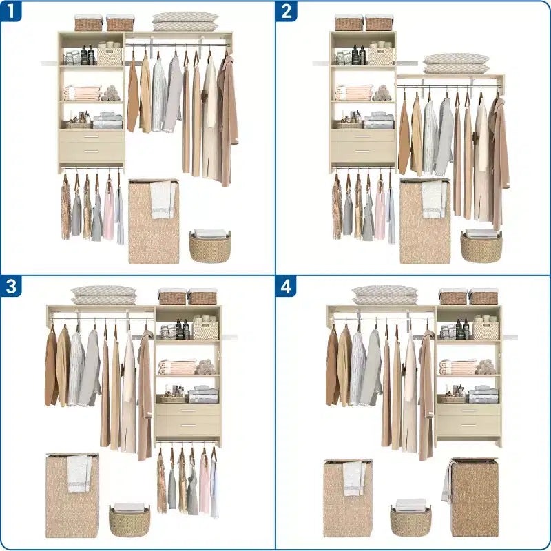 Système de rangement de placard avec tiroirs en bois