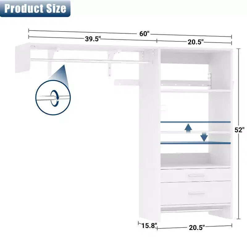 Système de rangement de placard avec tiroirs en bois