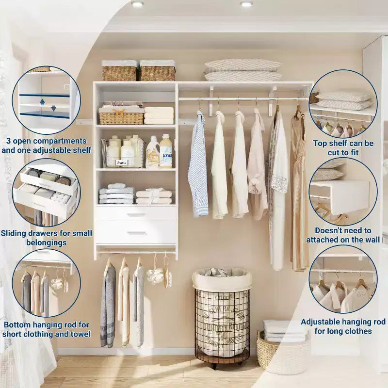 Système de rangement de placard avec tiroirs en bois