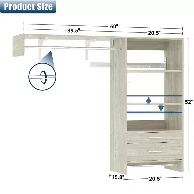 Système de rangement de placard avec tiroirs en bois