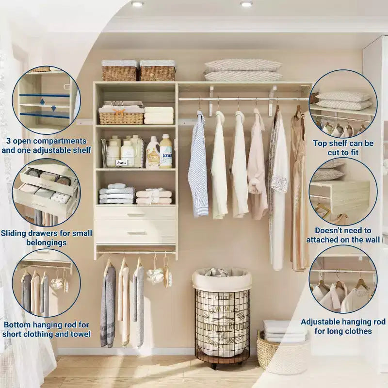 Système de rangement de placard avec tiroirs en bois