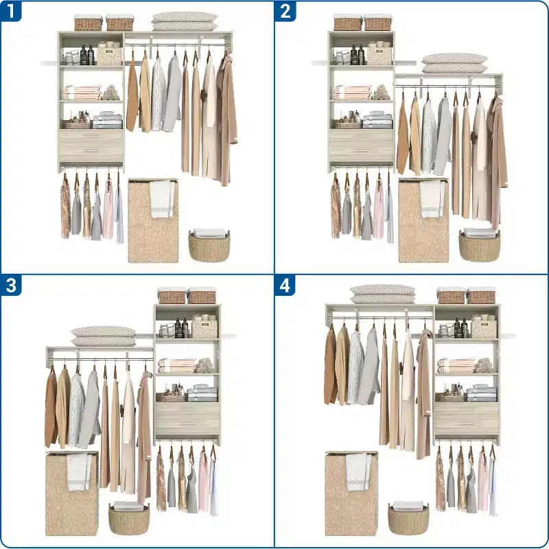 Système de rangement de placard avec tiroirs en bois