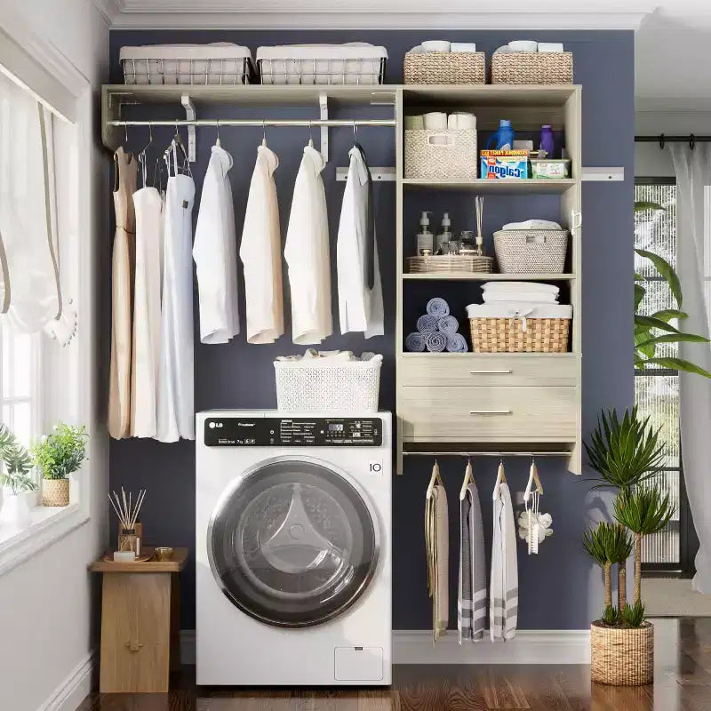 Besiost Closet Organizer System with Wood Drawers Wall-mounted Laundry Room Storage Shelving