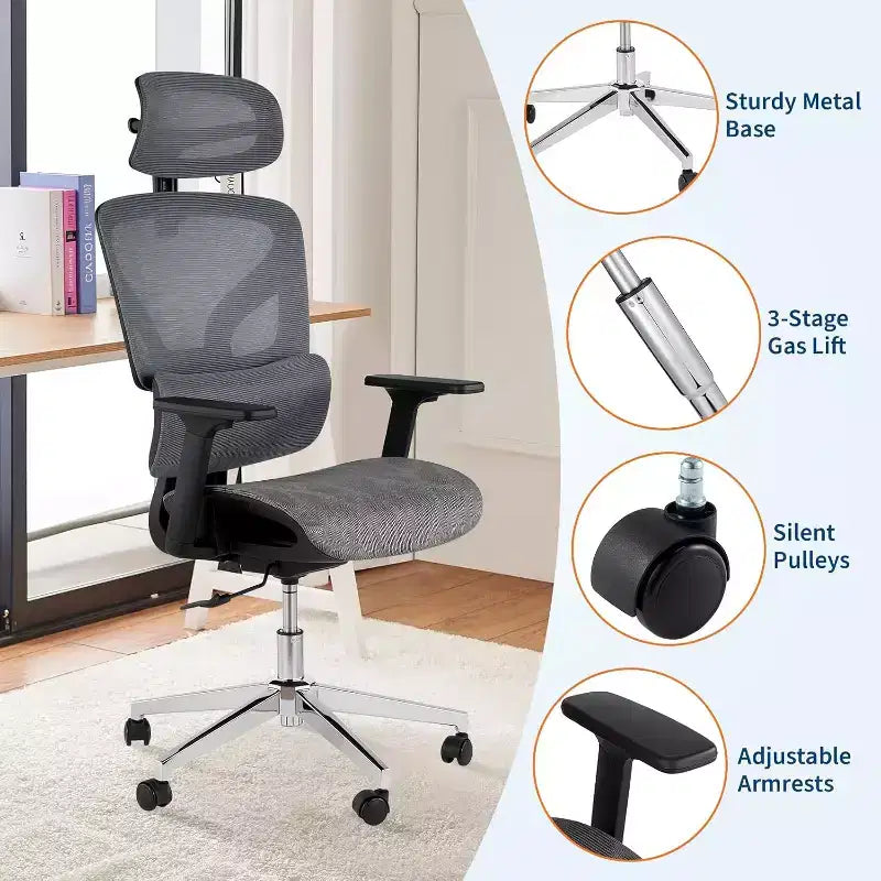 Chaise de bureau ergonomique en maille à dossier haut
