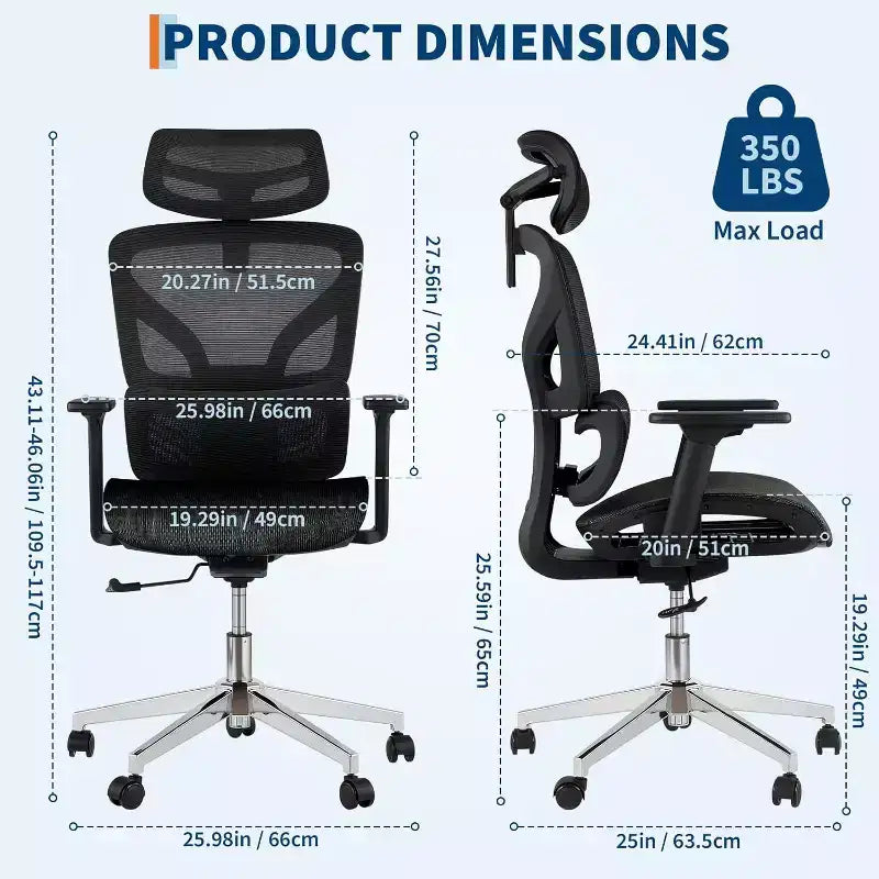 Chaise de bureau ergonomique en maille à dossier haut