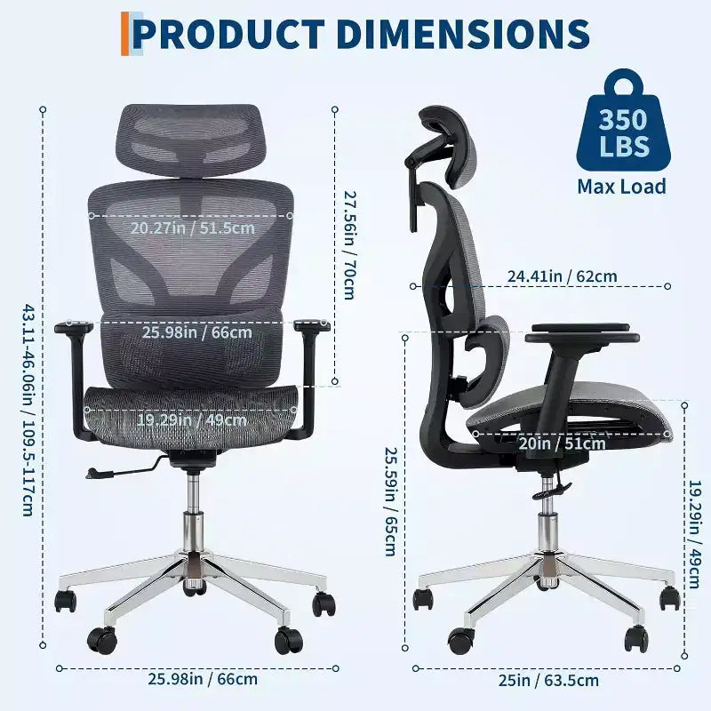 Chaise de bureau ergonomique en maille à dossier haut