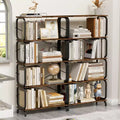 5-Tier Bookshelf Tall Bookcase with Open Wood & Metal Design Vintage Storage Organizer for Books CDs Movies Multi-Purpose Shelf for Living Room